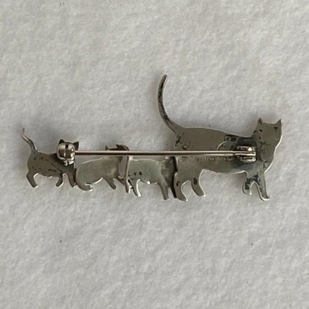 VTG Sterling Silver Mama Cat 3 Kittens Brooch Great Falls Metal Works GFMW 925 - Picture 6 of 11